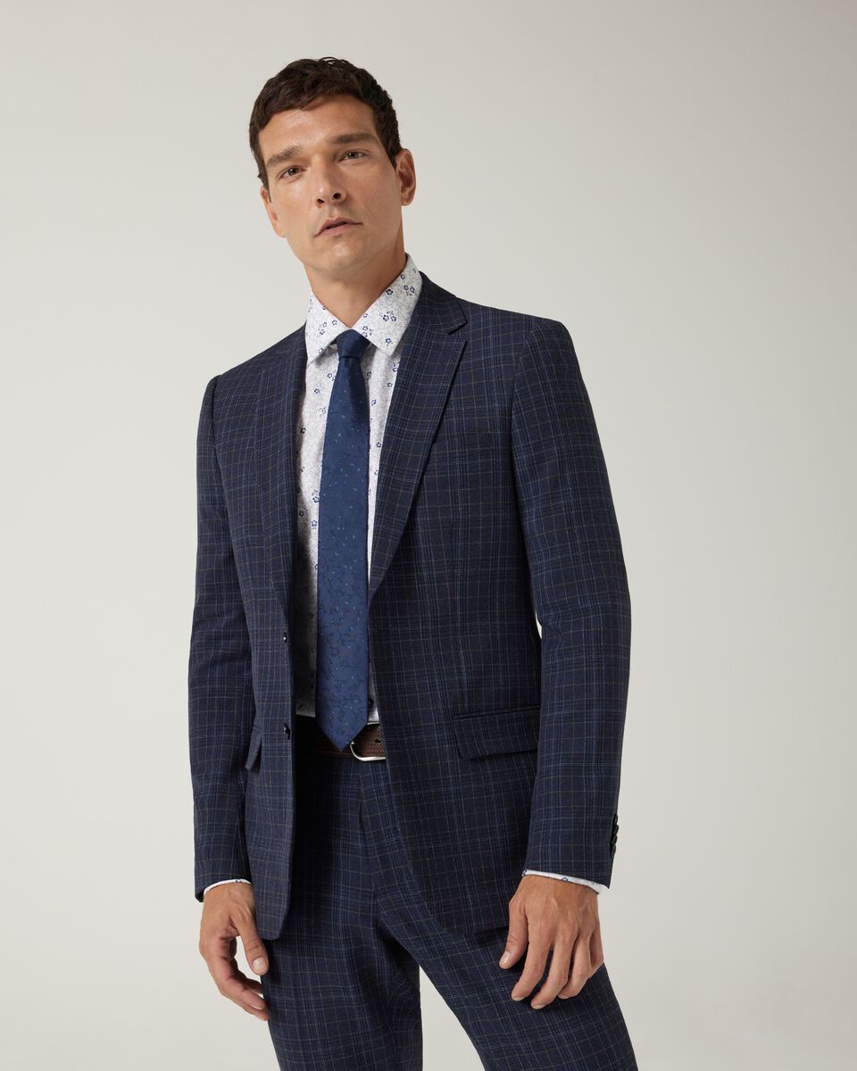 Slim stretch checked tailored jacket, Navy, hi-res